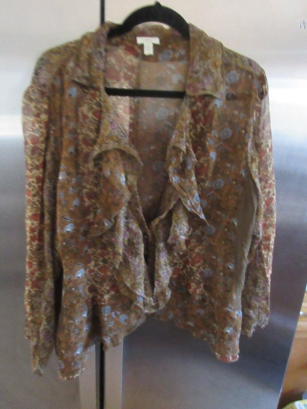 J Jill‎ Boho rare 100% silk button sheer blouse shirt romantic 1x